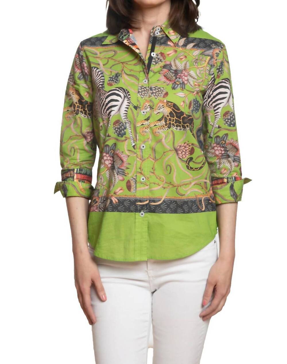 NEW DIZZY-LIZZIE rome 3/4 sleeve shirt in green zebra